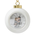 Custom Photo First Christmas Engaged Black Script