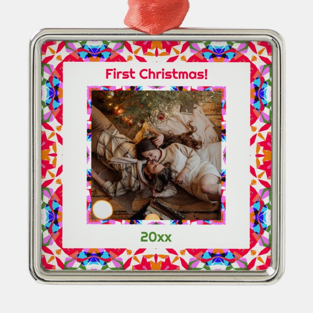 Custom Photo First Christmas Newly Weds New Home  Metal Ornament (Front)