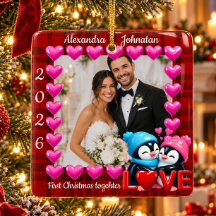 Custom Photo First Christmas Together Love Ceramic Ornament