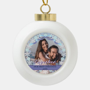 Custom Photo First Christmas Together Purple Tone Ceramic Ball Christmas Ornament