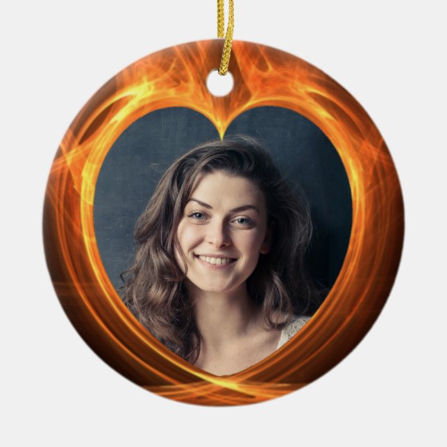 Custom Photo Flaming Orange Graduation Keepsake Ceramic Ornament (Front)
