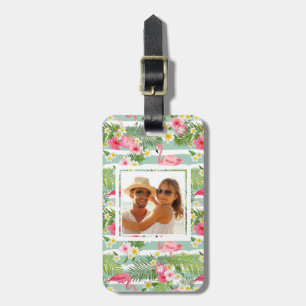 Custom Photo Flamingos And Stripes Luggage Tag