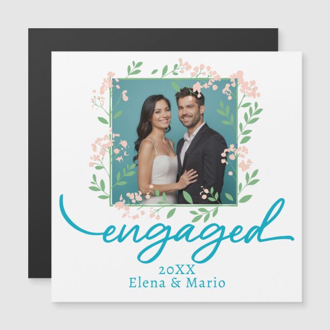 Custom Photo Floral Engagement Announcement Script (Front/Back)