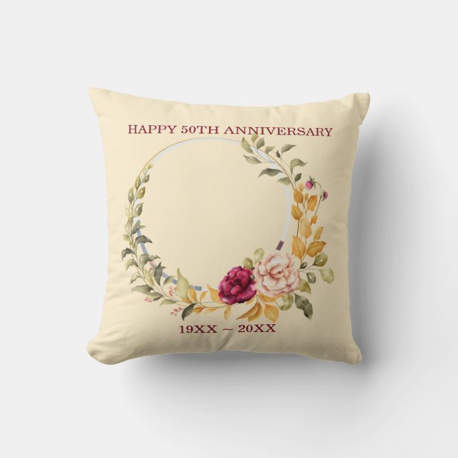 Custom Photo Floral Frame Anniversary  Throw Pillow (Front)