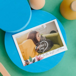 Custom Photo Floral Happy Mothers Day best cat mom Holiday Card