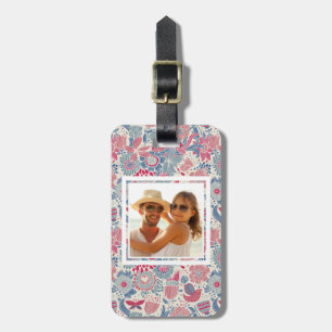 Custom Photo Floral pattern with bird & butterfly Luggage Tag