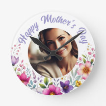 Custom Photo Floral Wall Clock – Mother’s Day Gift