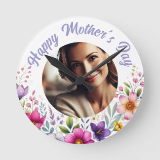 Custom Photo Floral Wall Clock – Mother’s Day Gift