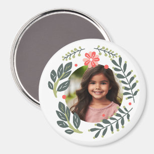 Custom Photo Floral Wreath Flower Frame  Magnet