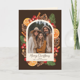 Custom Photo Folded Rustic Citrus Christmas Holiday Card