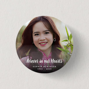 Custom Photo Forever In Our Hearts Funeral 1 Inch Round Button