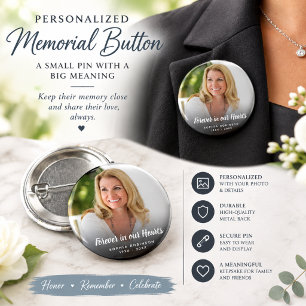 Custom Photo Forever In Our Hearts Funeral 1 Inch Round Button