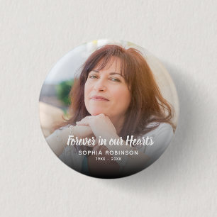 Custom Photo Forever In Our Hearts Funeral 1 Inch Round Button