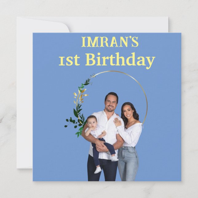 Custom Photo Frame 1st Birthday  Card (Front)