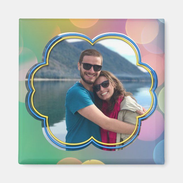 Custom Photo Frame Bokeh Bubbles Magnet (Front)