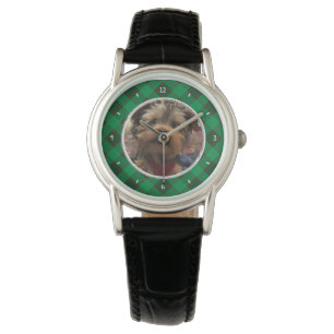 Custom Photo Frame Christmas Red and Green Plaid Watch
