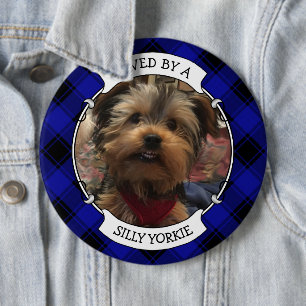 Custom Photo Frame Classic Blue and Black Plaid 6 Inch Round Button
