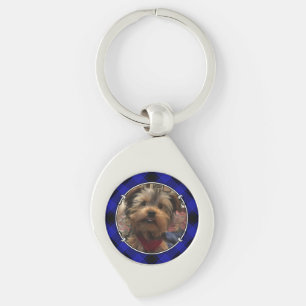 Custom Photo Frame Classic Blue and Black Plaid Keychain