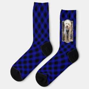 Custom Photo Frame Classic Blue and Black Plaid Socks