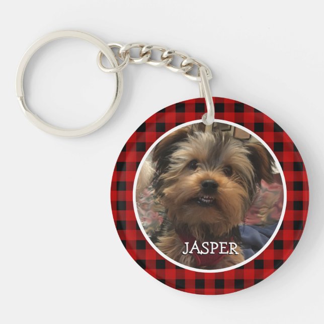 Custom Photo Frame Country Red Buffalo Check Plaid Keychain (Front)