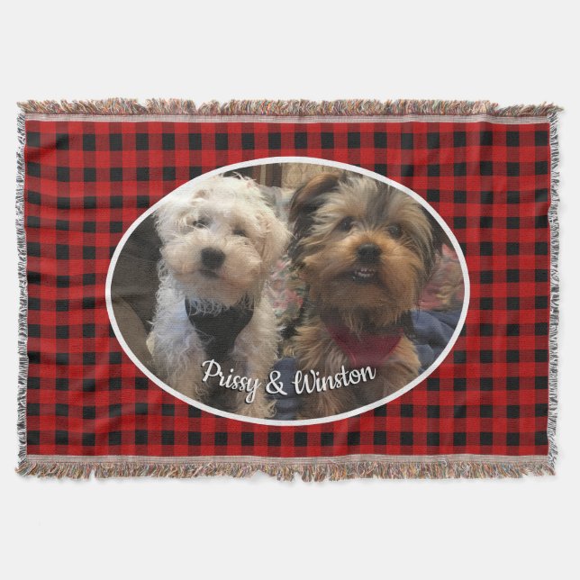 Custom Photo Frame Country Red Buffalo Check Plaid Throw Blanket (Front)