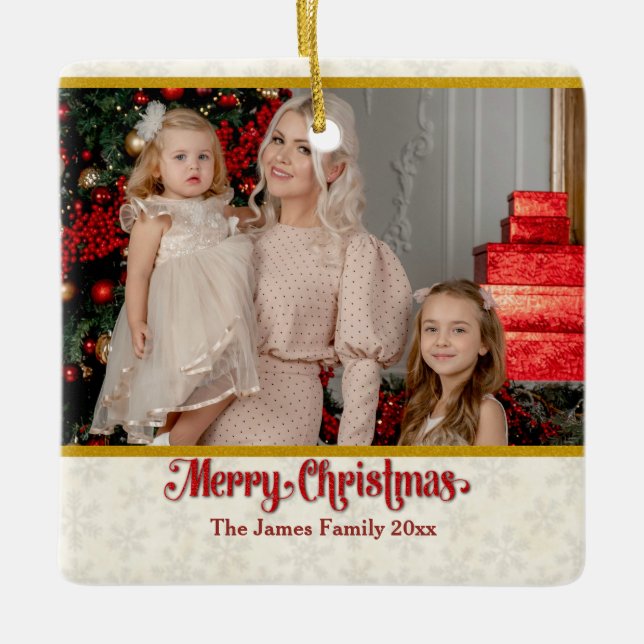 Custom Photo Frame Merry Christmas & New Year Ceramic Ornament (Front)