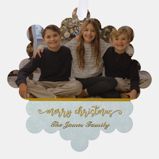 Custom Photo Frame Merry Christmas & New Year Holi Ornament Card (Front)