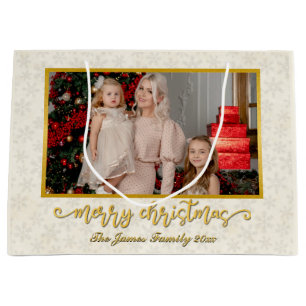 Custom Photo Frame Merry Christmas & New Year Large Gift Bag