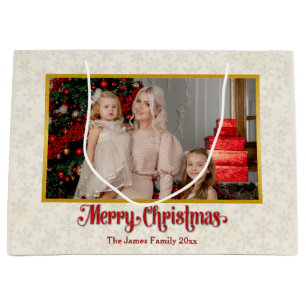 Custom Photo Frame Merry Christmas & New Year Large Gift Bag