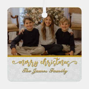 Custom Photo Frame Merry Christmas & New Year Metal Ornament