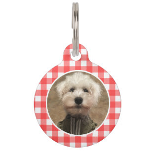 Custom Photo Frame Red Country Buffalo Check Plaid Pet Tag