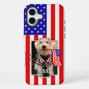 Custom Photo Frame USA American Flag Patriotic Fun iPhone 16 Plus Case