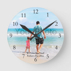Custom Photo Full Colour with Numbers Father's Day Round Clock