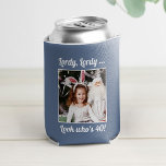 Custom Photo Fun Cool 40th Birthday Blue Can Cooler<br><div class="desc">Customize with your text and photo and wish Happy Birthday with these fun,  unique party favours! Perfect for a 40th birthday party but messages on front and back are fully customizable. Great for any outdoor birthday party,  bachelorette outing,  or any other celebration to create memories!</div>