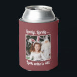 Custom Photo Fun Cool 40th Birthday Red Maroon Can Cooler<br><div class="desc">Customize with your text and photo and wish Happy Birthday with these fun,  unique party favours! Perfect for a 40th birthday party but messages on front and back are fully customizable. Great for any outdoor birthday party,  bachelorette outing,  or any other celebration to create memories!</div>