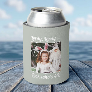 Custom Photo Fun Cool 40th Birthday Sage Can Cooler