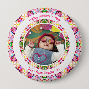 Custom Photo Fun Pink Happy Mother’s Day Keepsake 4 Inch Round Button