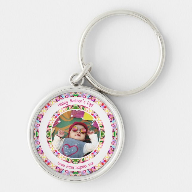 Custom Photo Fun Pink Happy Mother’s Day Keepsake Keychain (Front)