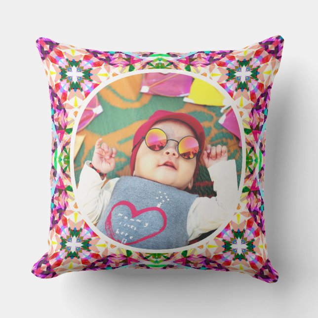 Custom Photo Fun Pink Happy Mother’s Day Keepsake Throw Pillow (Front)