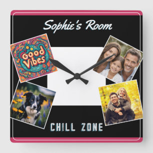 Custom Photo Gallery Chill Zone Good Vibes Square Wall Clock
