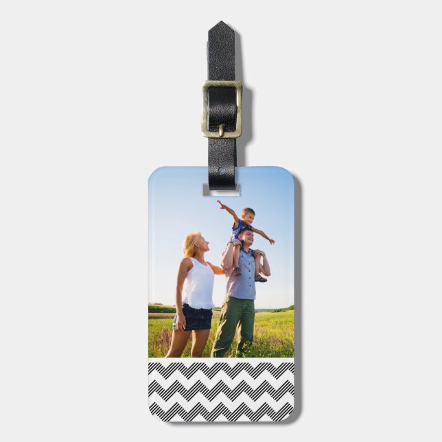 Custom Photo Geometric zigzag pattern Luggage Tag (Front Vertical)