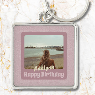 Custom Photo Gifts for 21 Year Old Female Pink Keychain