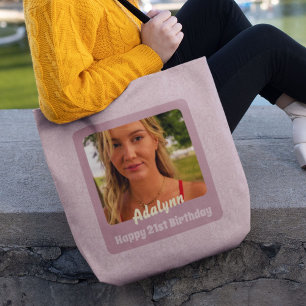 Custom Photo Gifts for 21 Year Old Female Pink Tote Bag