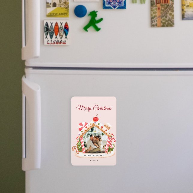Custom Photo Gingerbread House Merry Christmas Magnet (Custom Photo Gingerbread House Merry Christmas Magnet)