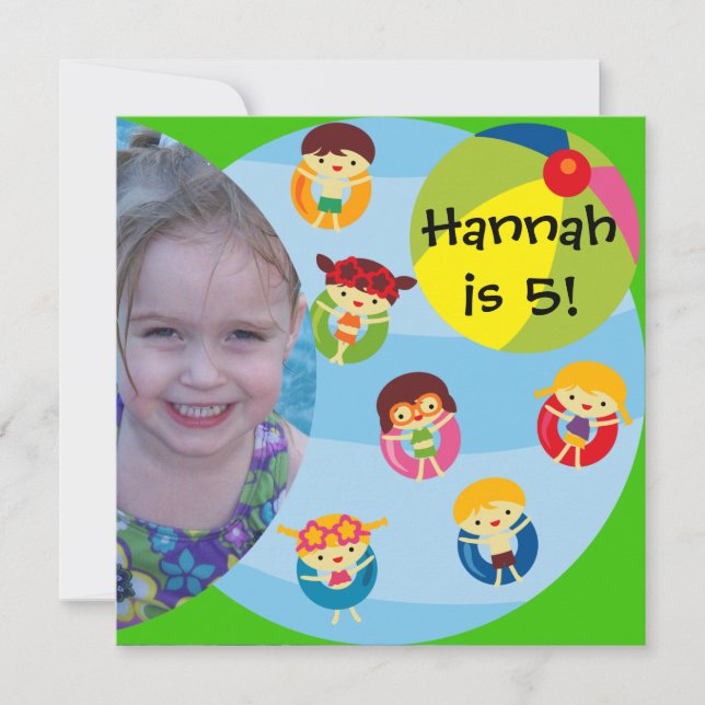 Custom Photo Girl Pool Party Swimming Birthday Invitation (Front)