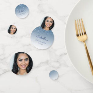 Custom Photo Glam Blue Glitter Drip Quinceañera Confetti