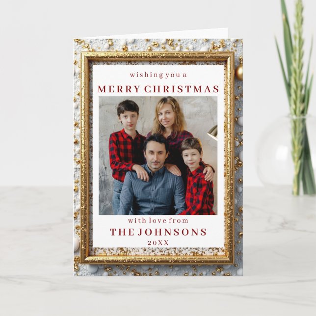 Custom Photo Glimmering Gold Foil Frame Greeting Card (Front)