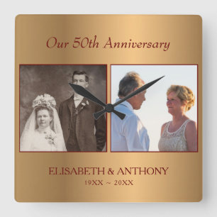 Custom Photo Gold Anniversary Square Wall Clock