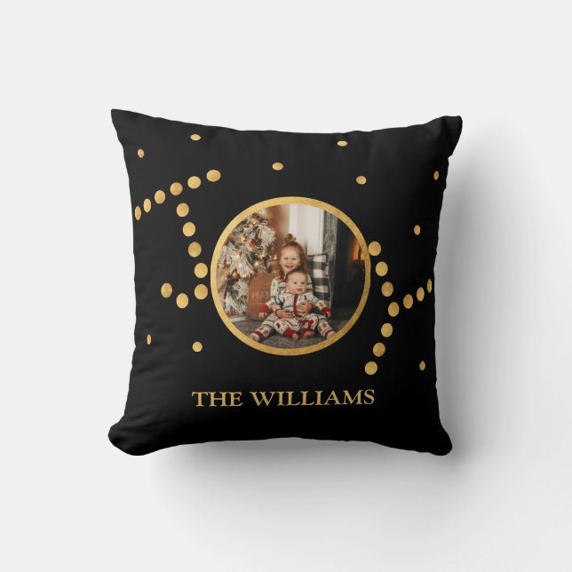 Custom Photo Gold black Christmas Holiday  Throw Pillow (Front)