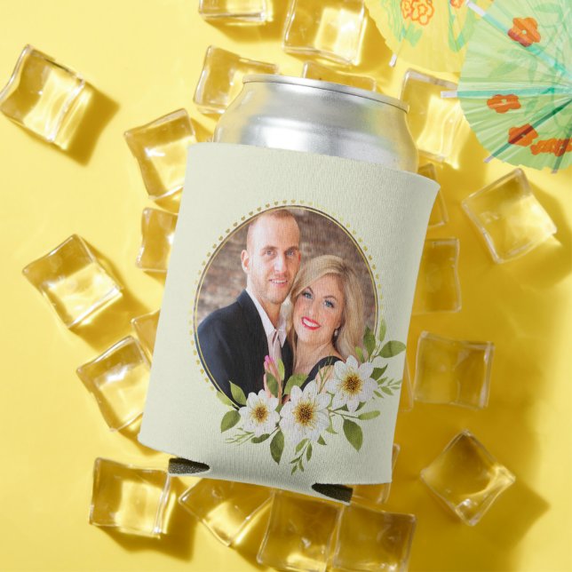 Custom Photo Gold Floral Frame  Can Cooler (In Situ Summer)